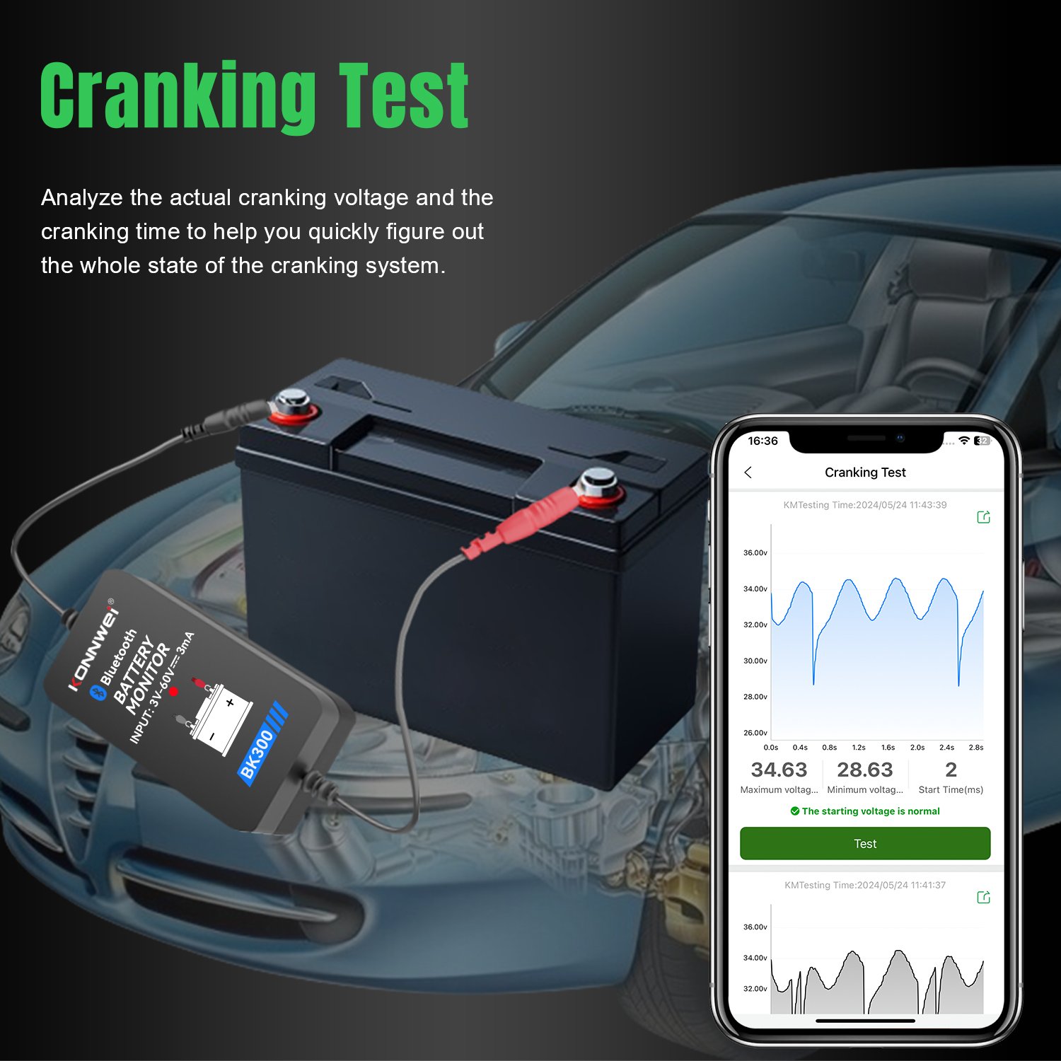 Factory Konnwei bk300 similar to BM2 Battery Analysis and Test Vehicle 12V Battery Monitor automotive Diagnostic Tools for Cars
