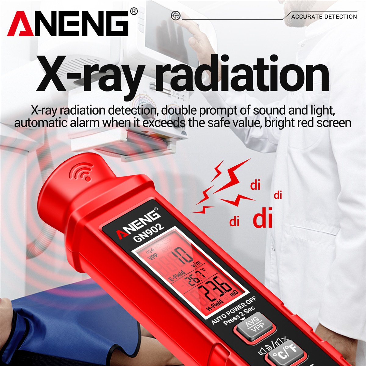 ANENG GN902 Electromagnetic Radiation Detector Portable LCD X Ray Testing Radioactivity Meter Temperature Tester Dosimeter Tools