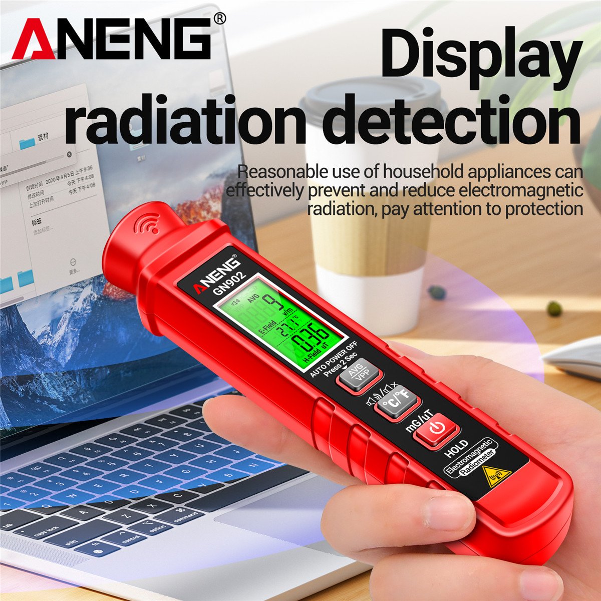 ANENG GN902 Electromagnetic Radiation Detector Portable LCD X Ray Testing Radioactivity Meter Temperature Tester Dosimeter Tools