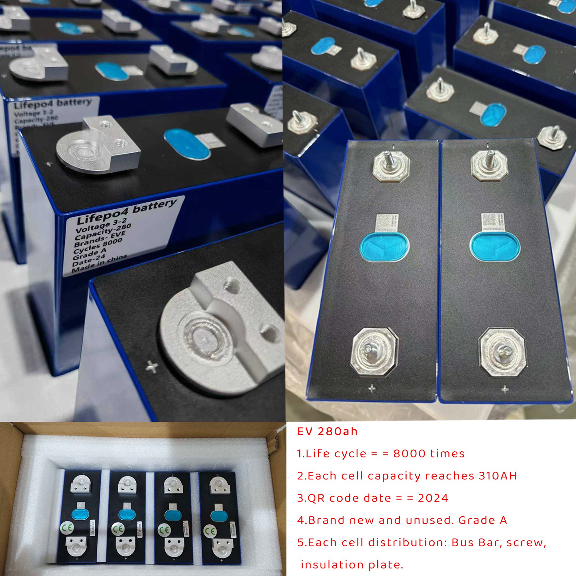 SZXUBA 8000 Cycles 3.2V Prismatic Lifepo4 Batteries Lithium Ion Battery 280Ah LFP 280K