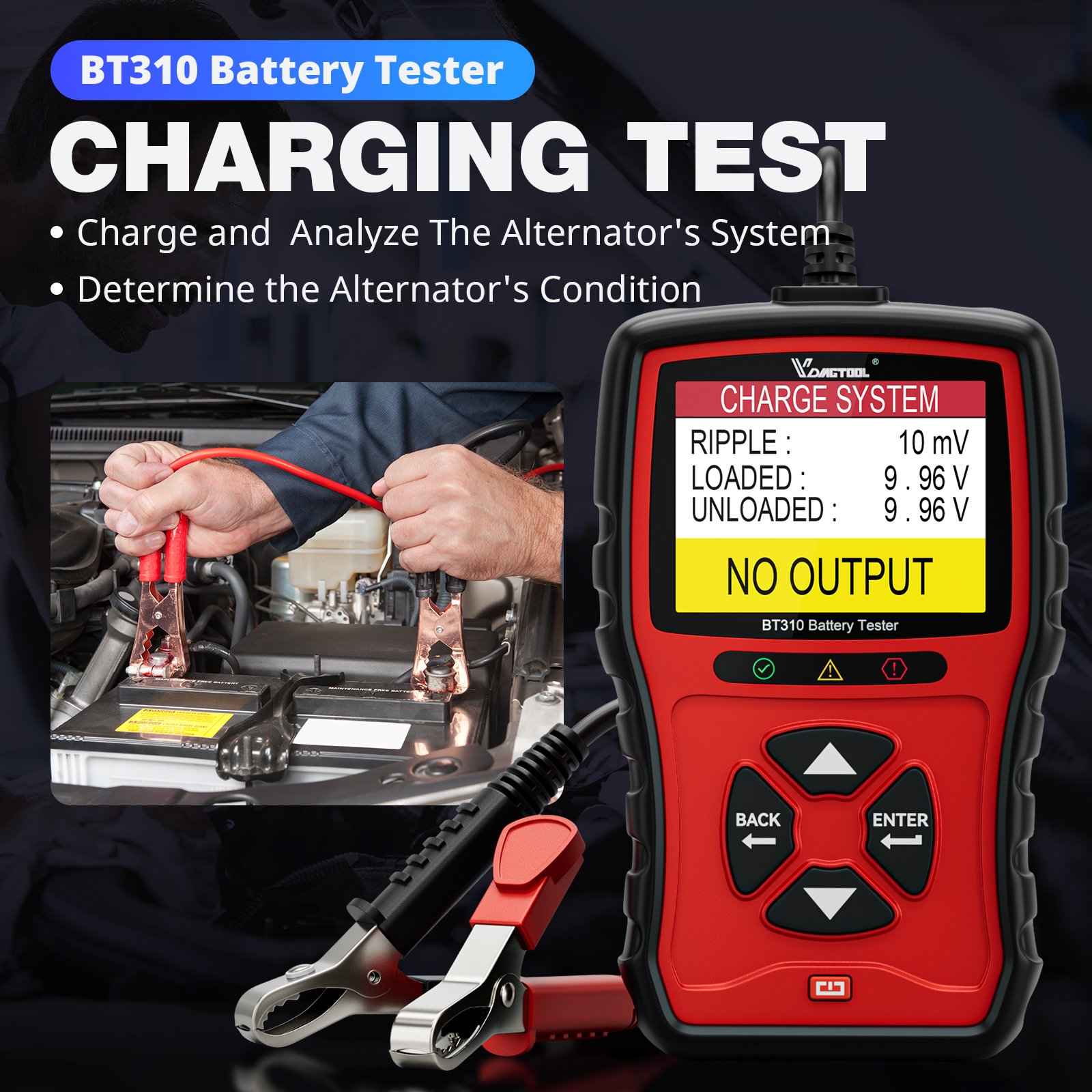 VDIAGTOOL BT310 Battery Tester 12V 24V 100-2000cca Multi Functions Battery Analyzer Cars Battery Capacity Cranking Test BT310