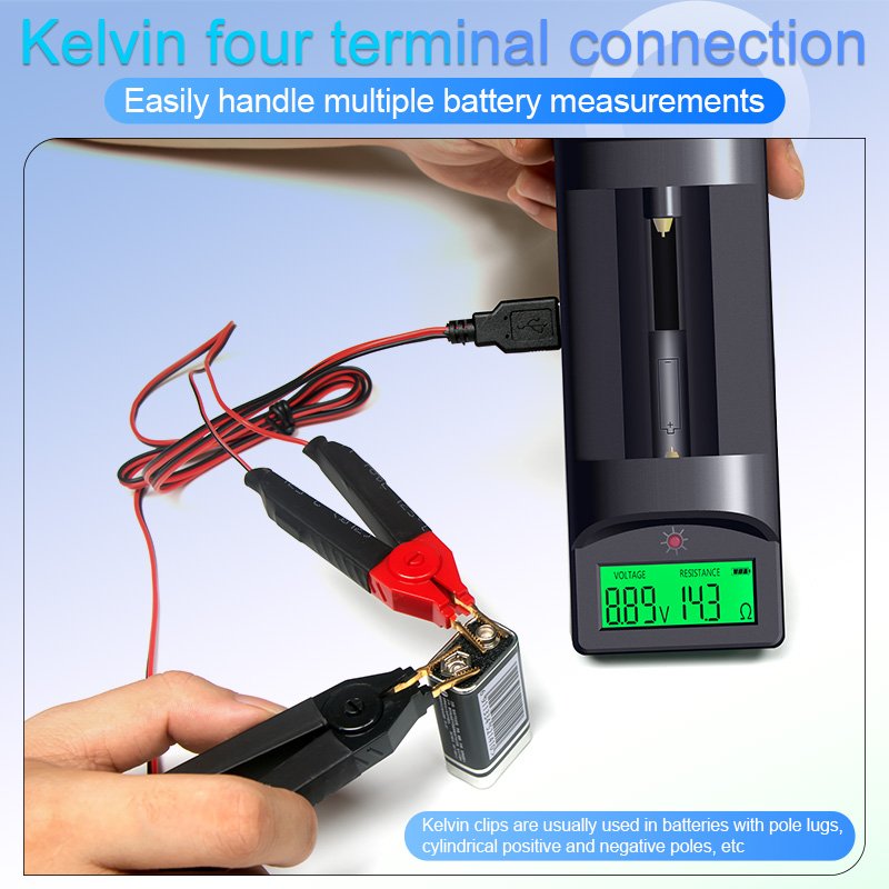 Peacefair High-Precision 4-Line Internal Resistance Meter Tester USB 4-Wire Kelvin Clip Internal Battery Analyzer