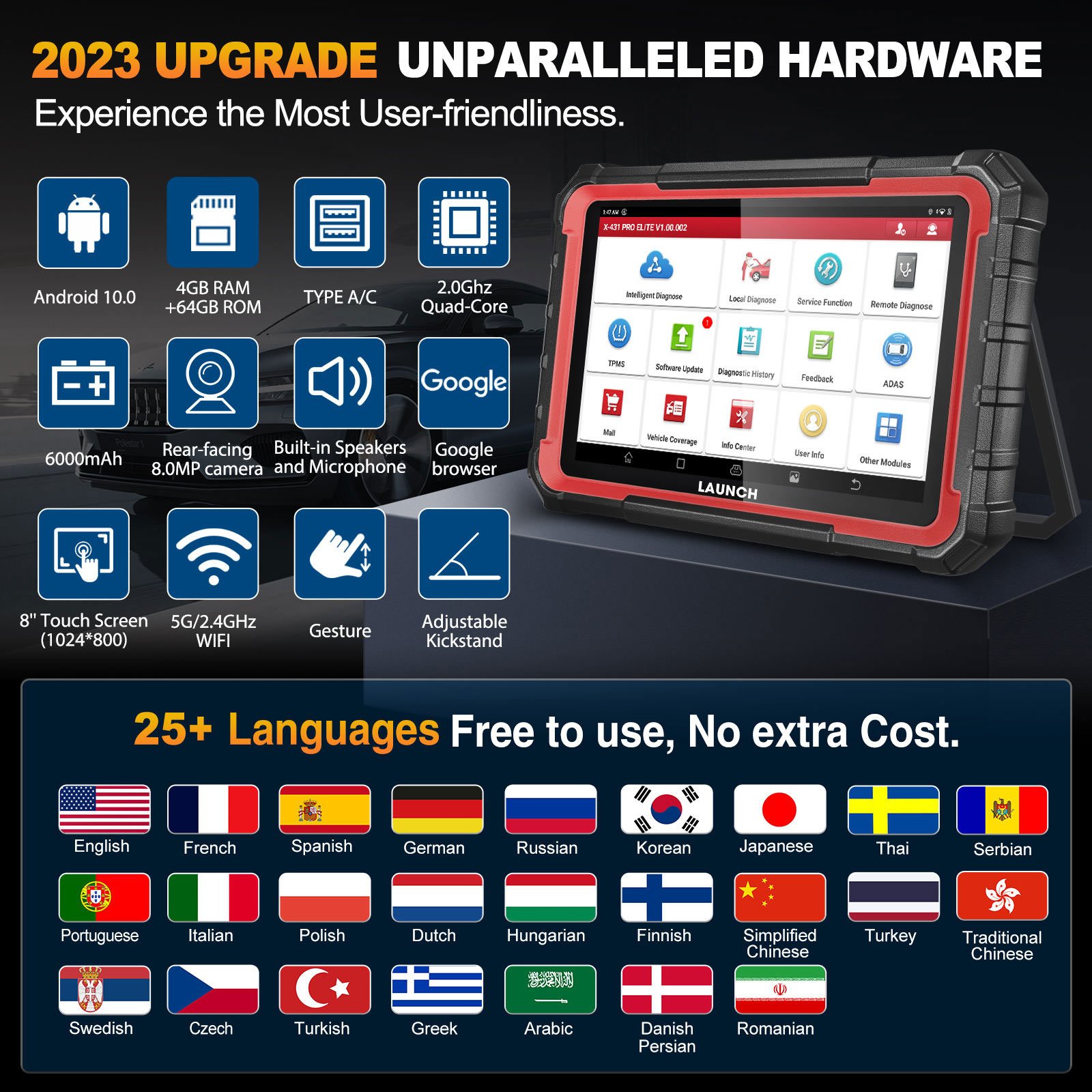 Original Launch X431 Pro Elite 32+service functions diagnostic machine BI-Directional car scanner