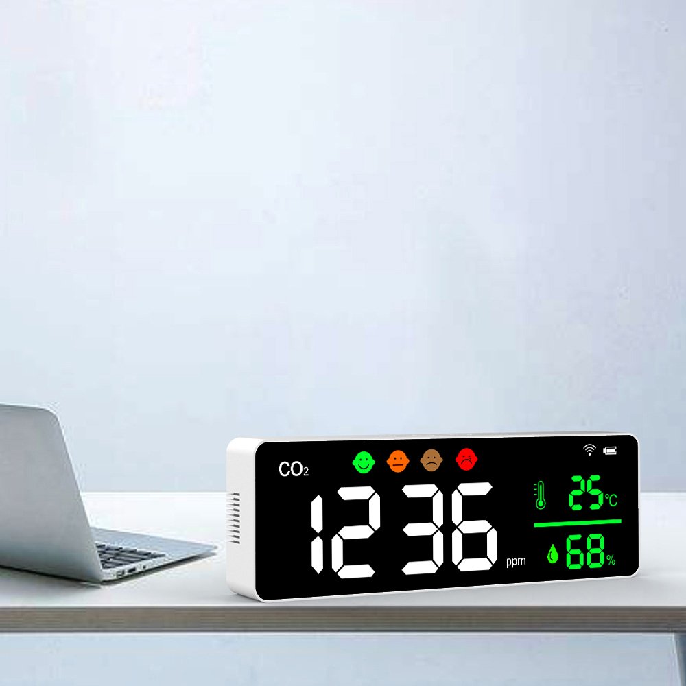 Portable CO2 Monitor with Wall Mount Digital Air Quality Tester NDIR Sensor Rechargeable Battery Carbon Dioxide France Spain