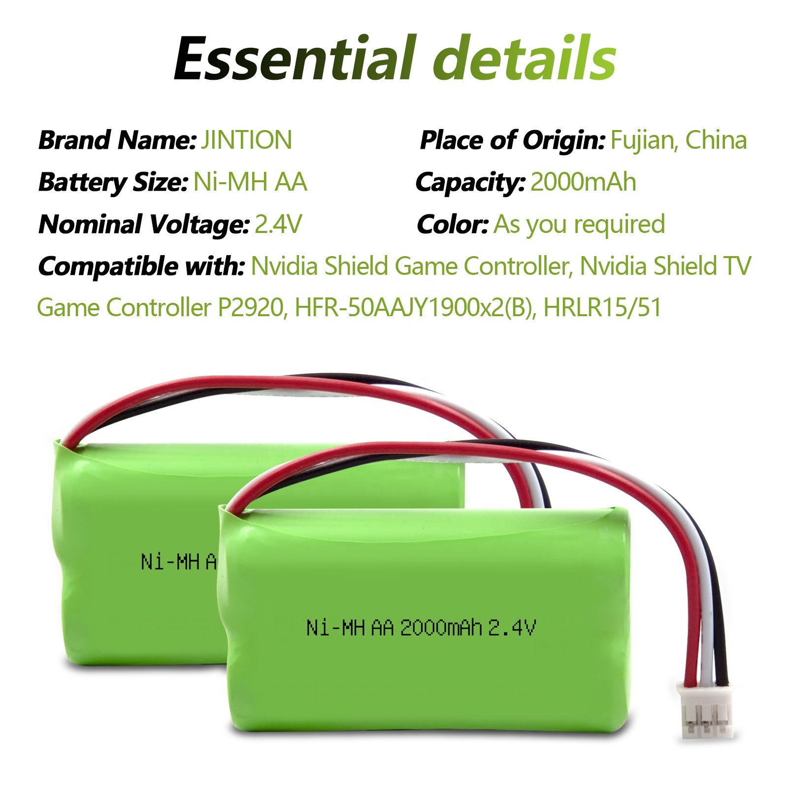JINTION NIMH AA 2000MAH 2.4V nimh rechargeable battery ni-mh battery for Nvidia Shield TV Game Controller P2920