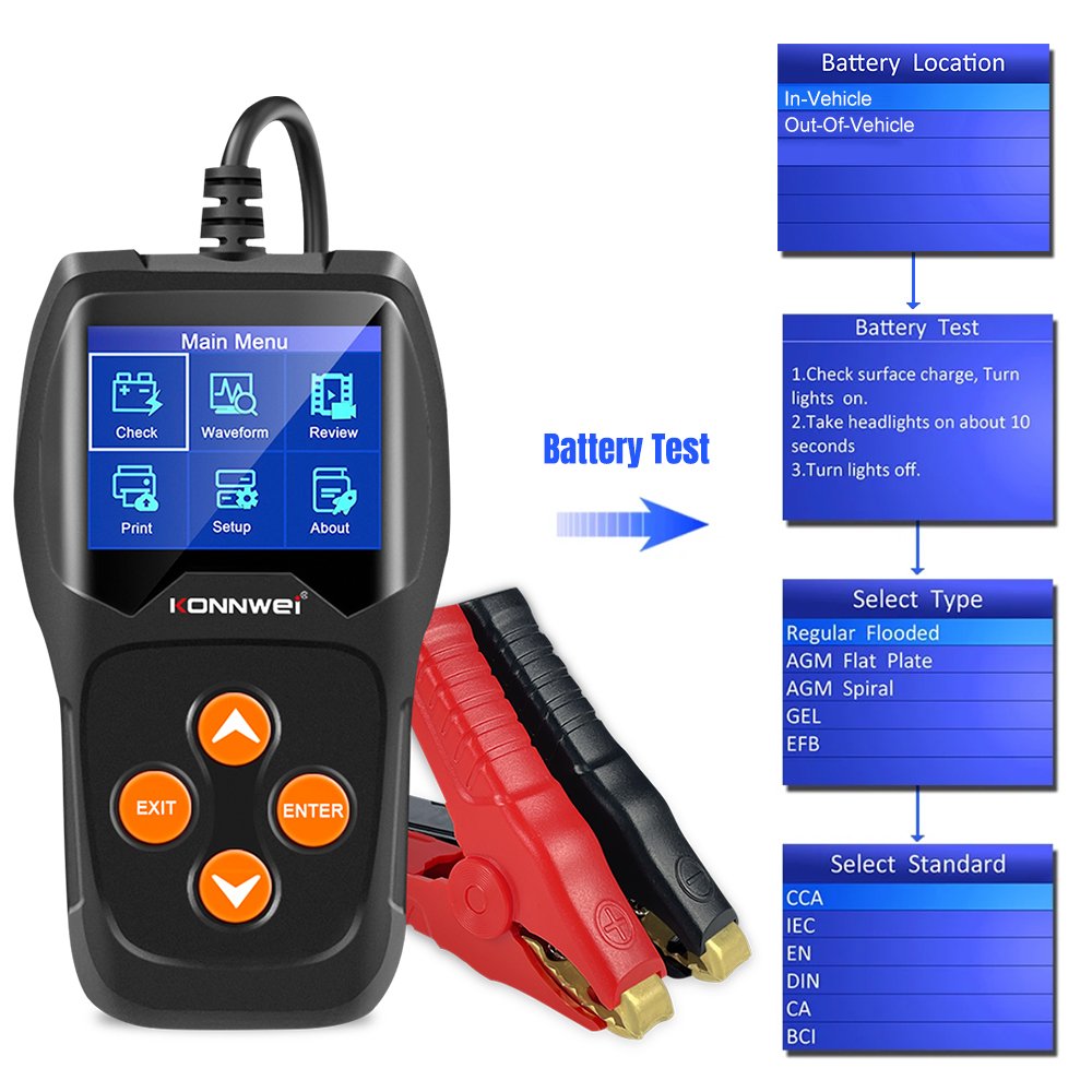 Universal automotive tools Konnwei Factory kw600 battery tester color screen Battery diagnostic machine for all 12v diesel cars