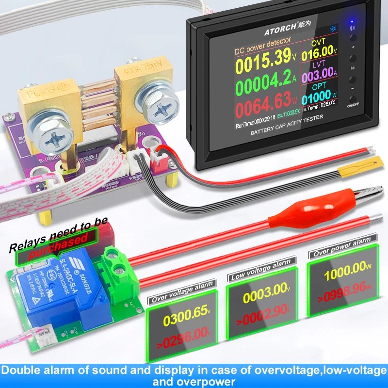 240V/0~1000A DT24PW Digital Display DC Power Supply Voltmeter Ammeter Battery Capacity Tester Battery Fuel Gauge Meter