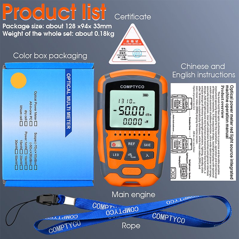 COMPTYCO AUA-M5 dry battery OPM three in one optical fiber tester - 50+~26dbm RJ45 network tester with LED Optical power meter