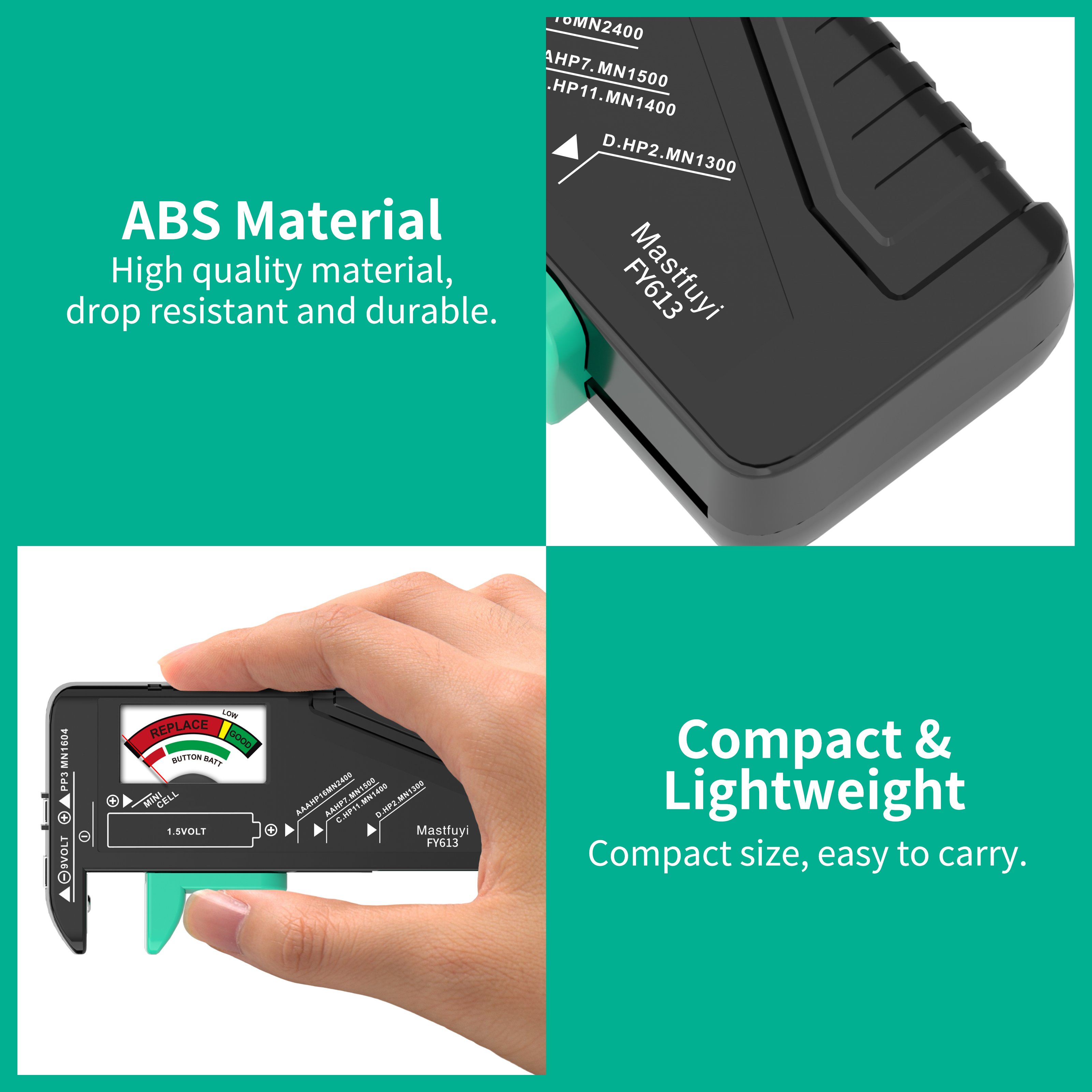Battery Tester Universal Battery Checker Small Volt Checker for 9V 1.5V AAA AA C D Button Cell Household Batteries