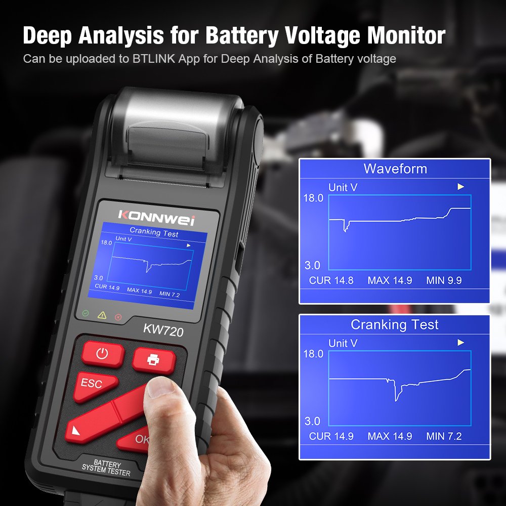 Battery Analyzer KONNWEI KW720 6V/12V/24V Motorcycle Car Truck Battery Tester With Built-in Printer Charging Cranking Test Tools
