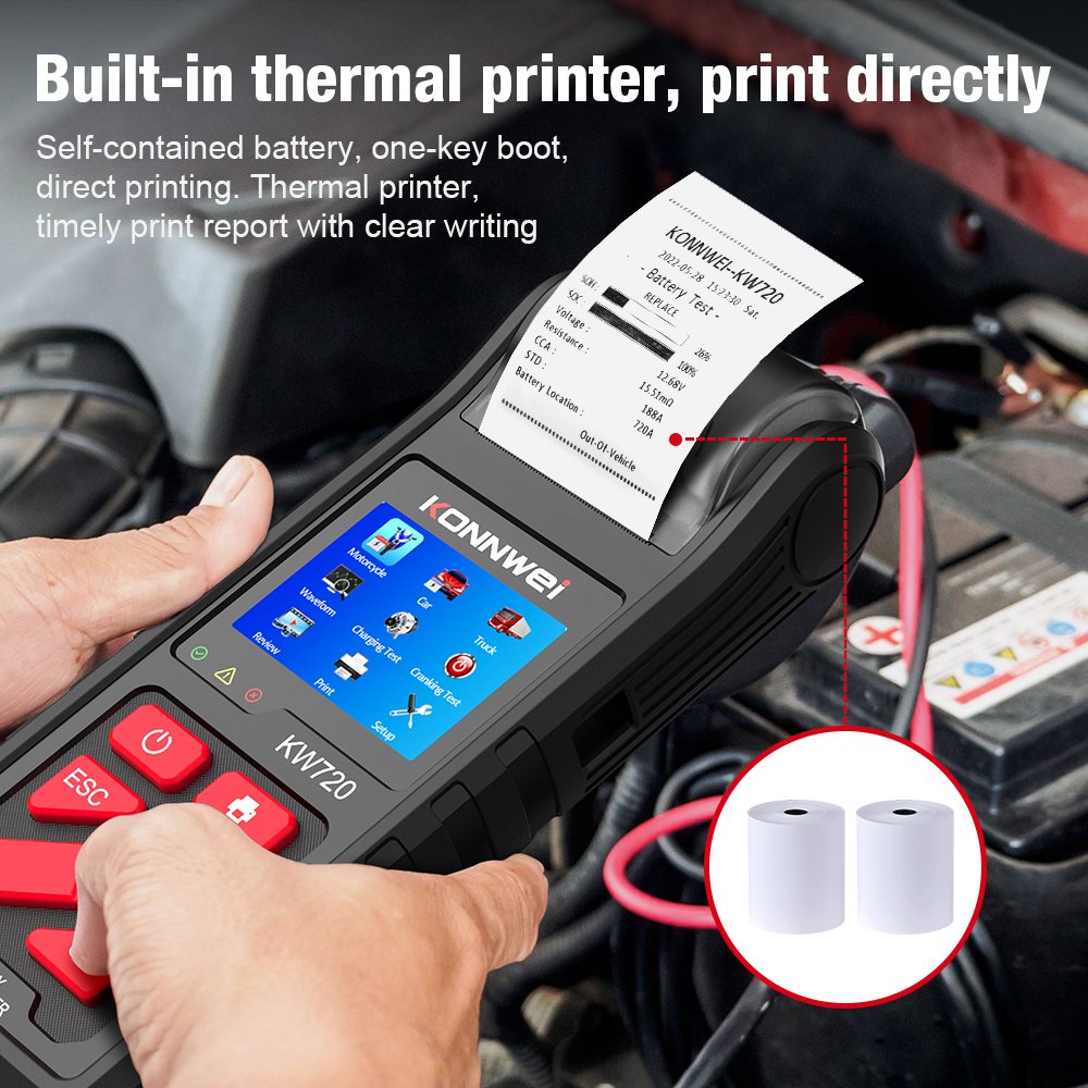 Battery Analyzer KONNWEI KW720 6V/12V/24V Motorcycle Car Truck Battery Tester With Built-in Printer Charging Cranking Test Tools
