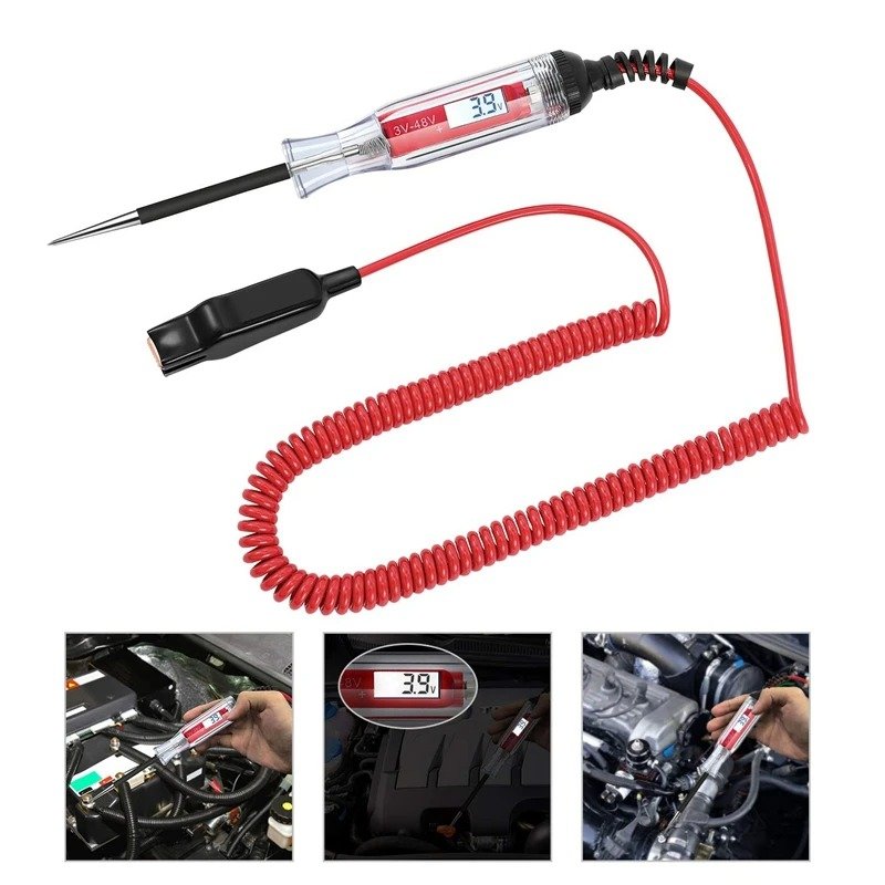 5-48V Digital LCD Display Circuit Tester With Extended Spring Wire,12V Car Truck Vehicles Low Voltage Tester With Voltm