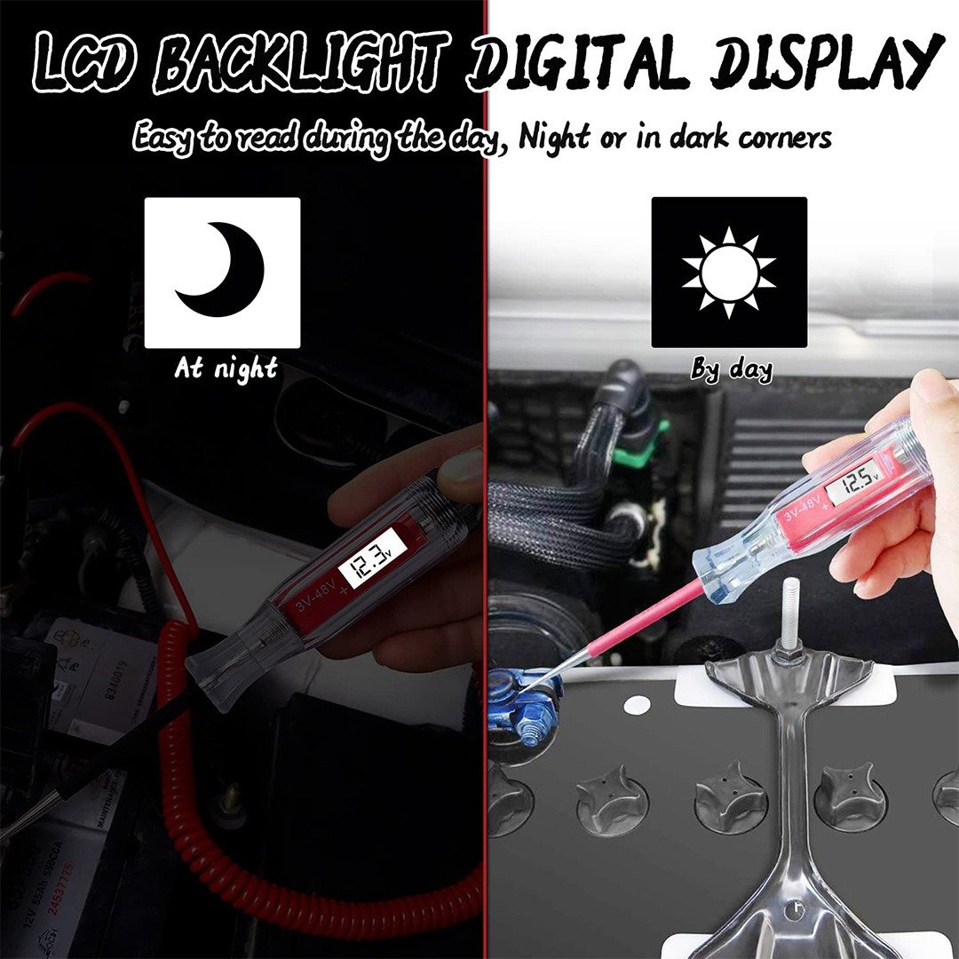 5-48V Digital LCD Display Circuit Tester With Extended Spring Wire,12V Car Truck Vehicles Low Voltage Tester With Voltm