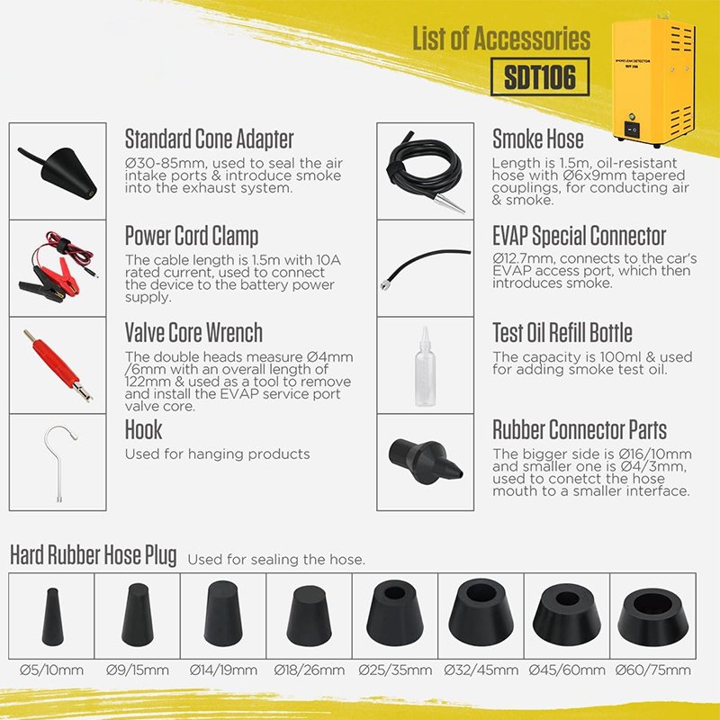 Automotive Smoke Leak Detector Evap Car Pipe Leakage Tester Fuel Leak Locator Universal for Motorcycle/Car/Truck