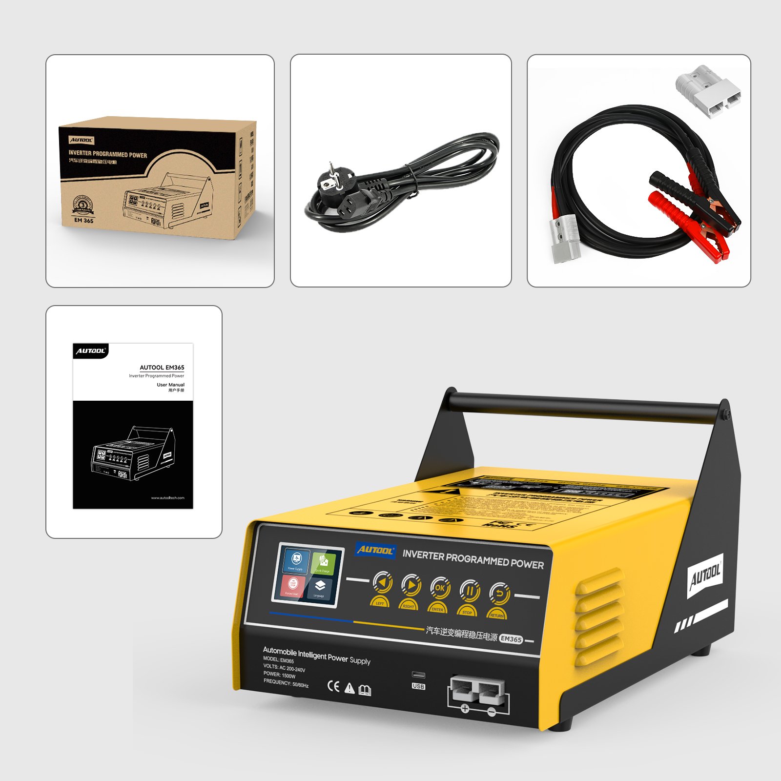 AUTOOL EM365 Portable Jump Starter Inverter Battery Charger Booster Programming Fast Charging DC Power Battery Tester