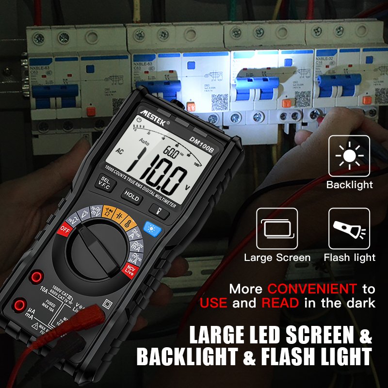 Mestek DM100B Digital Multimeter Handheld Customized Multimeter LCD Display AC/DC Current Testing LCD Auto Range Multimeter
