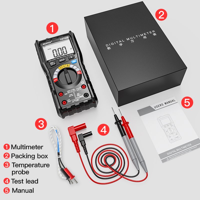 Mestek DM100B Digital Multimeter Handheld Customized Multimeter LCD Display AC/DC Current Testing LCD Auto Range Multimeter