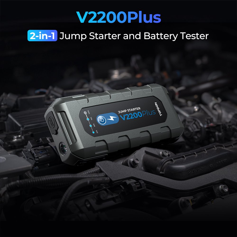 TOPDON AU USA EU UK Stock V2200Plus 2200A 12V Emergency Portable Truck Car Booster 2-in-1 Battery Tester Jump Starter Power Bank