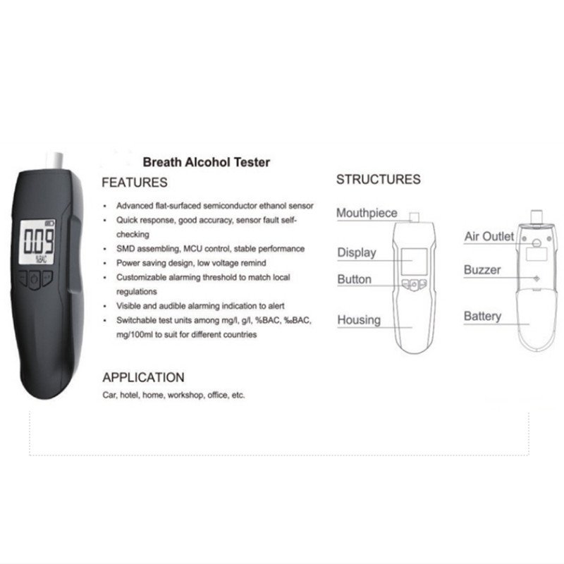 Professional Digital Alcohol Tester High Accuracy Breathalyzer With Mouthpiece