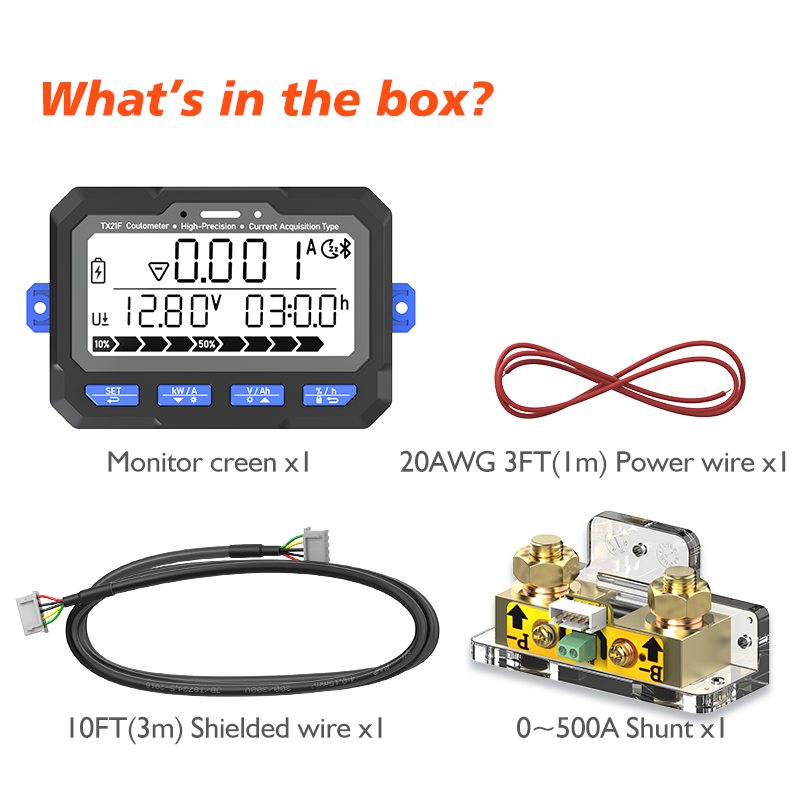 TX21 8-120V350A LCD Electrical Battery Monitor Bluetooth Smart RV Shunt Battery Monitor Battery Level Lifepo4