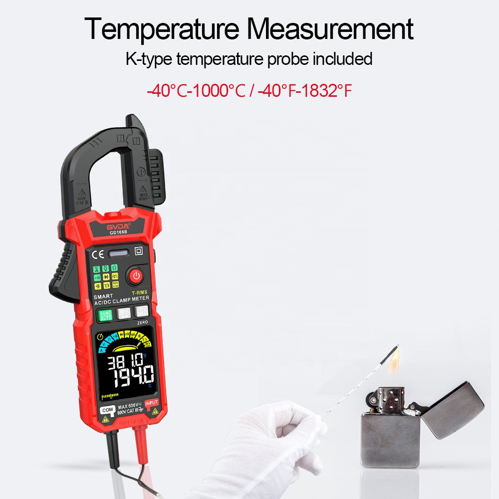 GVDA Smart Digital Clamp Meter True RMS Multimeter Auto Range 6000 Counts NCV DC AC Voltage Inrush Current Temperature Tester