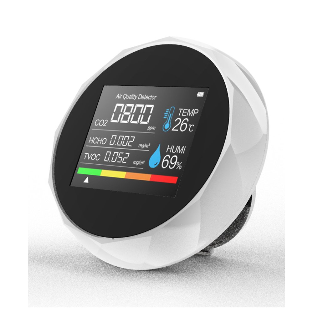 Round New Look 5 In1 CO2 Meter Digital Temperature Humidity Tester Carbon Dioxide Detector Air Quality Monitor TVOC HCHO Analyze