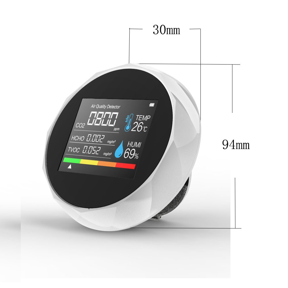 Round New Look 5 In1 CO2 Meter Digital Temperature Humidity Tester Carbon Dioxide Detector Air Quality Monitor TVOC HCHO Analyze