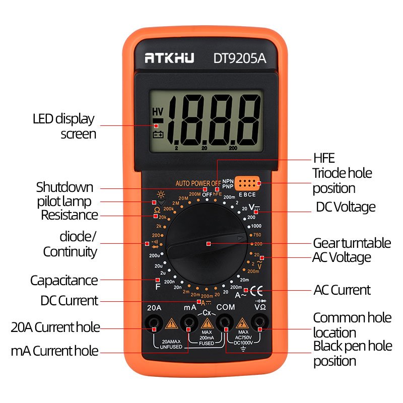 DT9205A AC/DC voltage testers Current Meter Digital smart Multimeter Resistance Tester Pocket multimeter