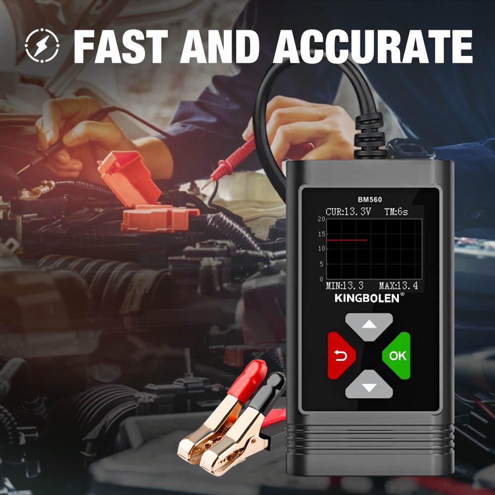Kingbolen BM560 6V 12V Car Battery Tester 100-2000CCA Bi-directional Control Auto Cranking and Charging Battery Analyzer
