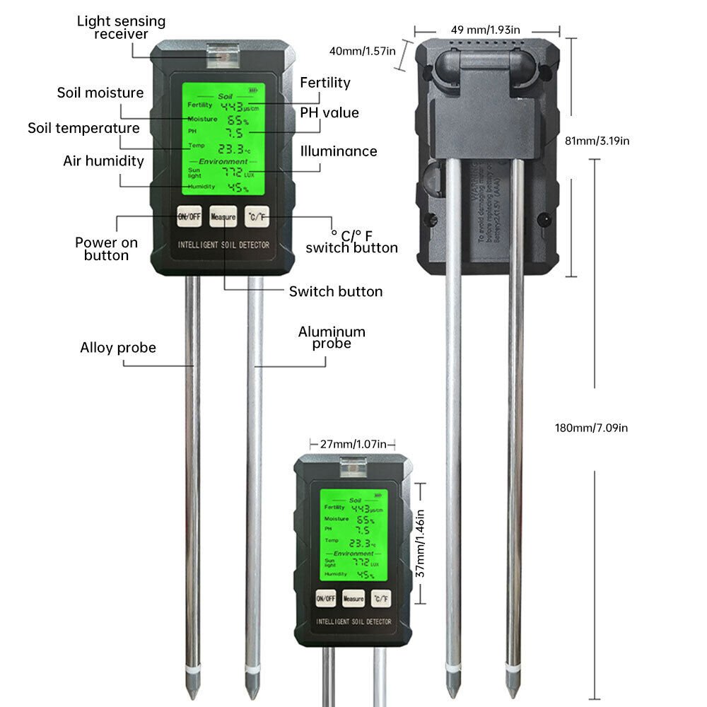 Newest 6-in-1 Soil Detector Digital Soil Moisture Tester Meter Fertility PH Soil Testing Tool for Garden Agriculture Plant