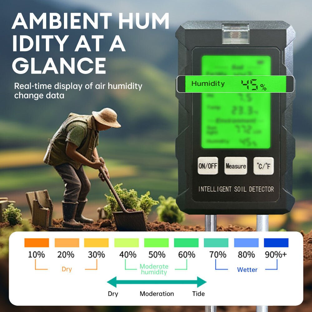 Newest 6-in-1 Soil Detector Digital Soil Moisture Tester Meter Fertility PH Soil Testing Tool for Garden Agriculture Plant