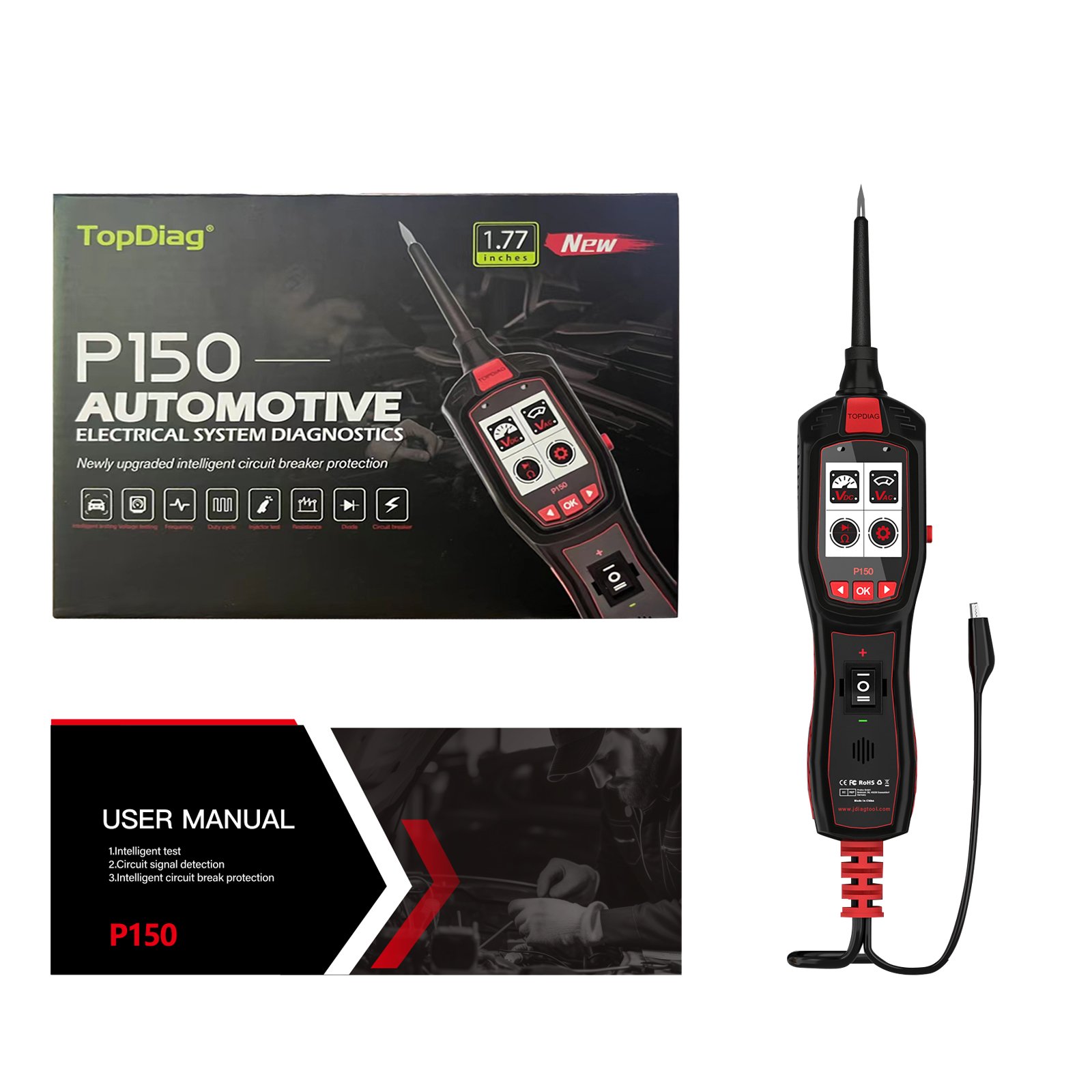 6-30V Battery Tester TopDiag Power Scan P150 PK PS100 Electrical Full System Diagnosis Circuit Tester Tool Test Lead Power probe