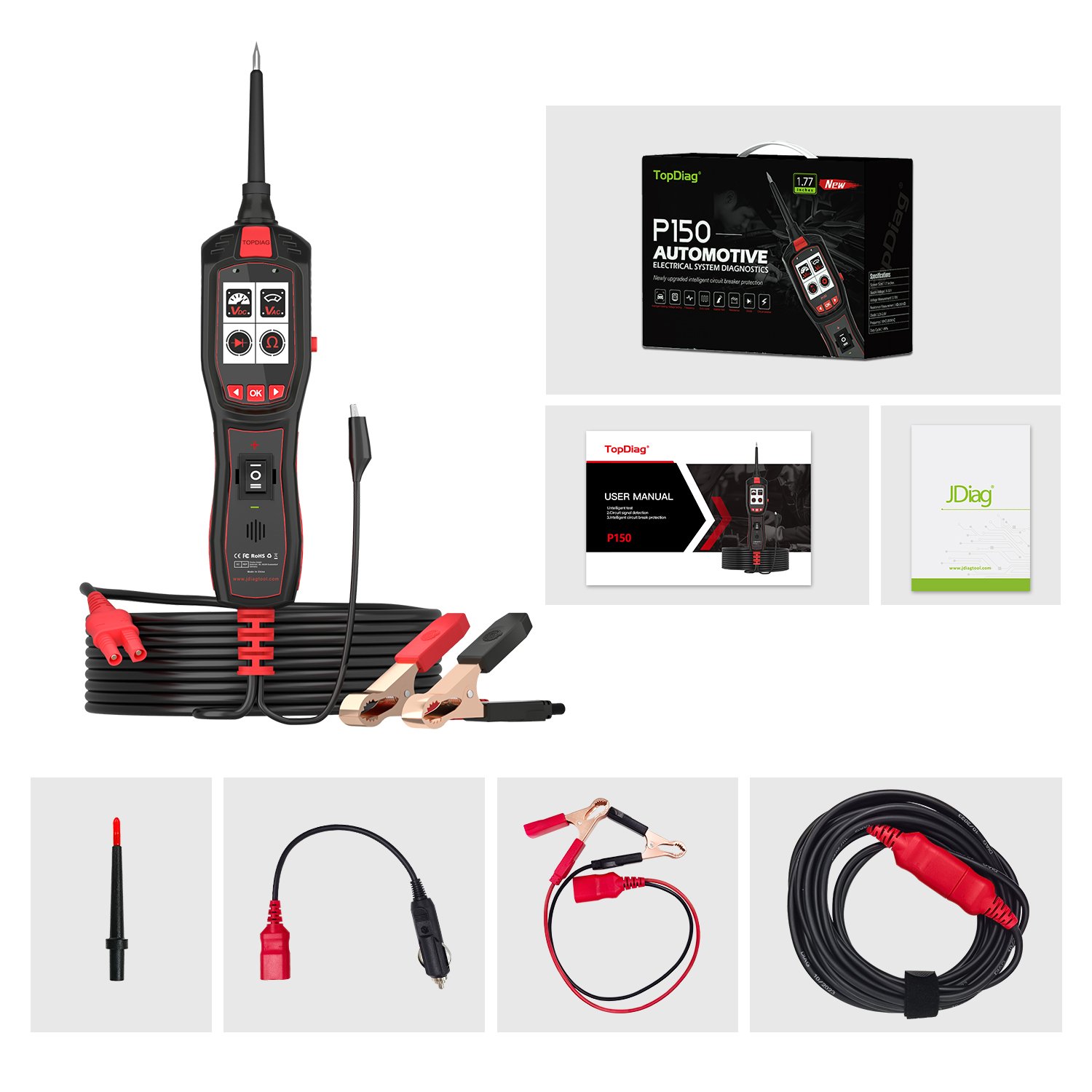 6-30V Battery Tester TopDiag Power Scan P150 PK PS100 Electrical Full System Diagnosis Circuit Tester Tool Test Lead Power probe