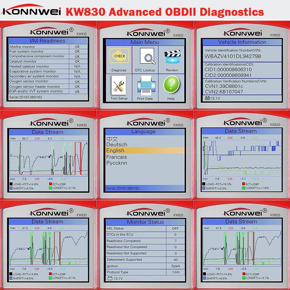 KW830 ODB II Car Scanner Universal Diagnostic Tool OBD Auto Engine Fault Check EOBD Error OBD2 Code Reader Diesel Battery Tester