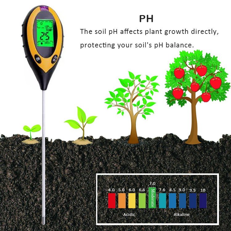 4 in 1 soil tester ph meter thermometer clock humidity ph tester for soil
