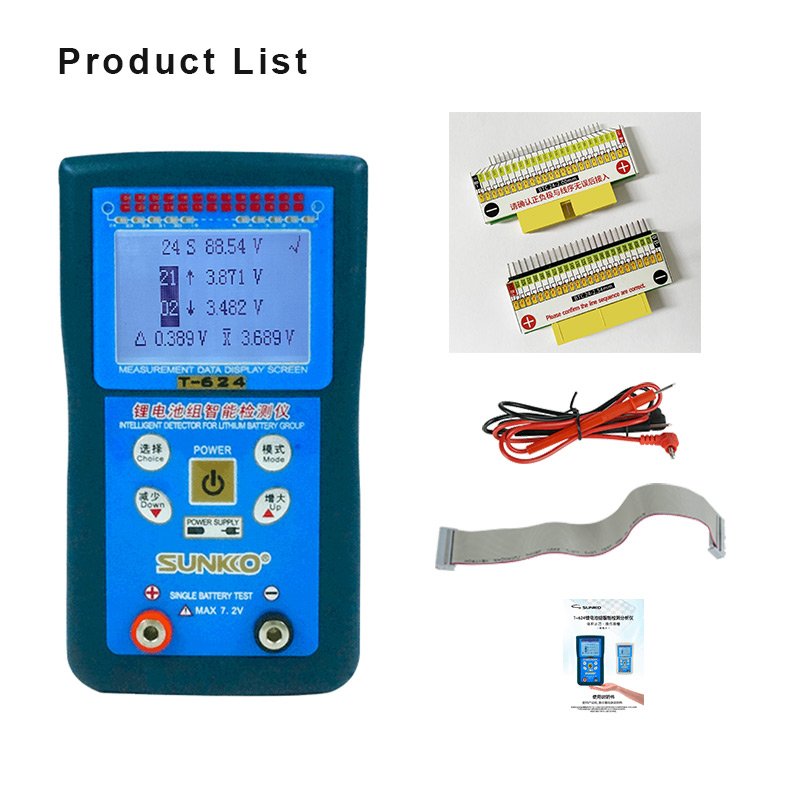 SUNKKO T624 lithium battery pack tester maintenance detection battery differential pressure intelligent detection analyzer 24s