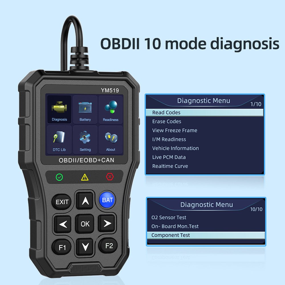 2.8inch Multilingual Automotive Diagnostic Tool Battery Tester Check Engine System Fault Code Reader YM519 OBD2 Scanner