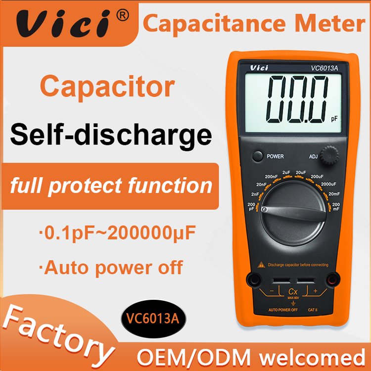 Vicimeter Palm Capacitance Meter 0.1pF - 200000uF Digital Capacitor Tester VC6013A with Low Power Consumption