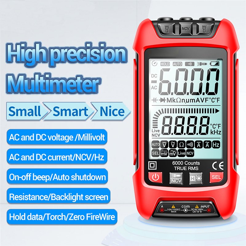 Large Screen LCD Backlight Display Smart Digital Multimeter AC DC Voltage Currrent Resistance Multimeter Tester