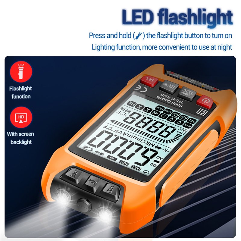 Large Screen LCD Backlight Display Smart Digital Multimeter AC DC Voltage Currrent Resistance Multimeter Tester