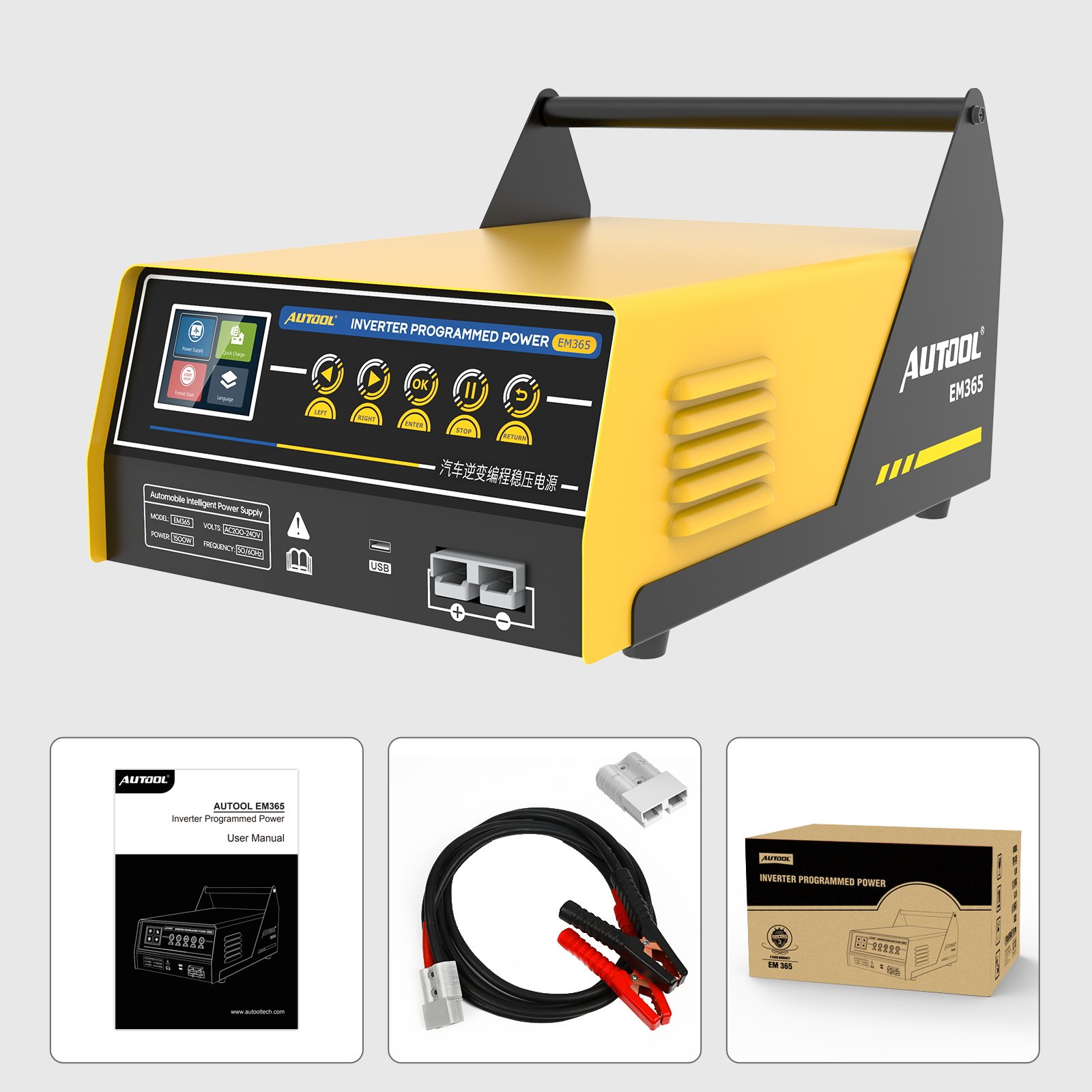 AUTOOL EM365 3 In 1 Inverter Programming Battery Charger Car Portable Power Supply Jump Starter Power Bank