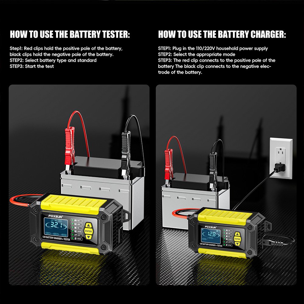 FOXSUR FTC-1206 Car Battery Charger 6V/12V 6A Portable Intelligent Automotive Battery Charger and 5-Stage Maintainer