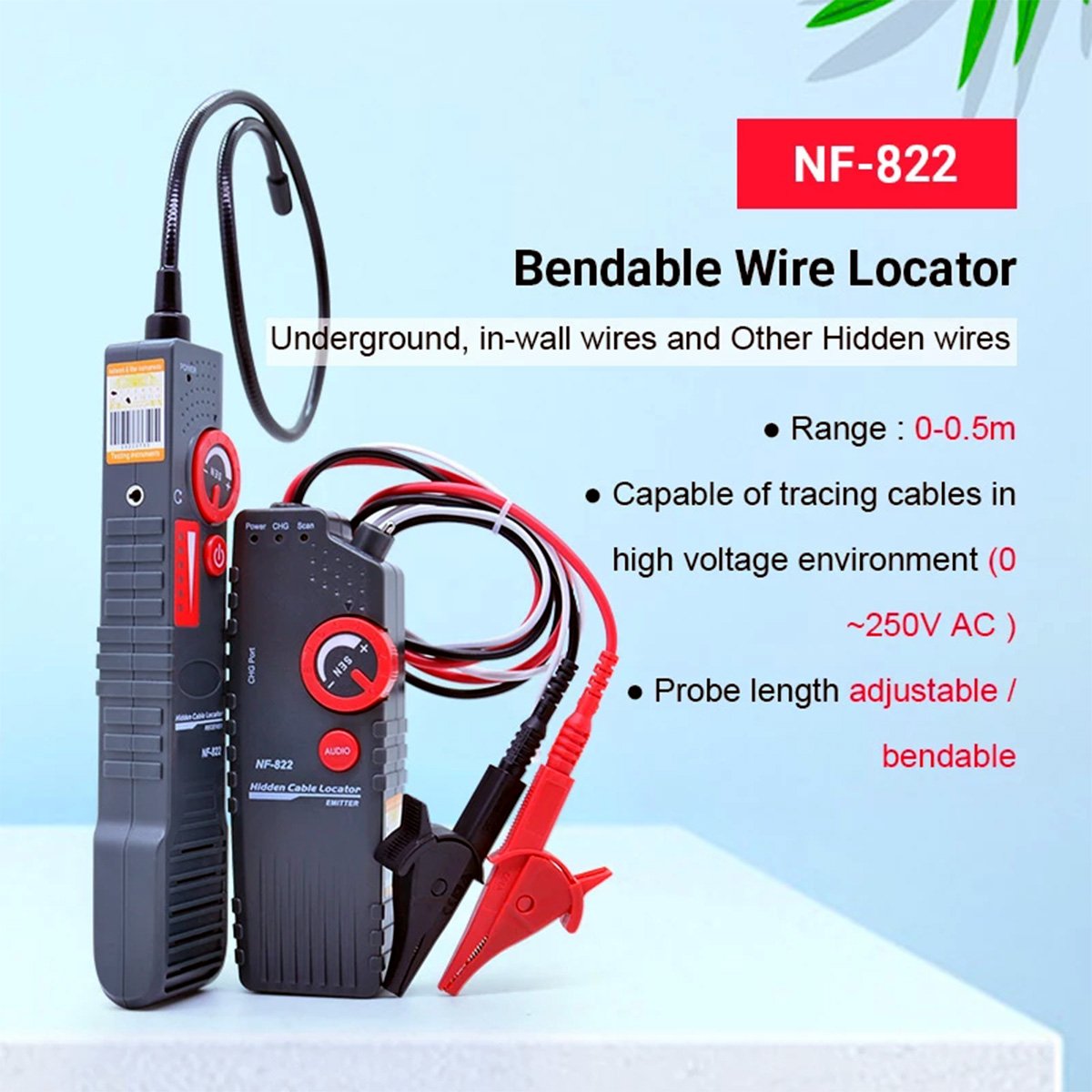 NOYAFA NF-822 220-380V Bendable Wire Tracker for Locate hidden inside underground 5m the ceiling or wall adjustable probe