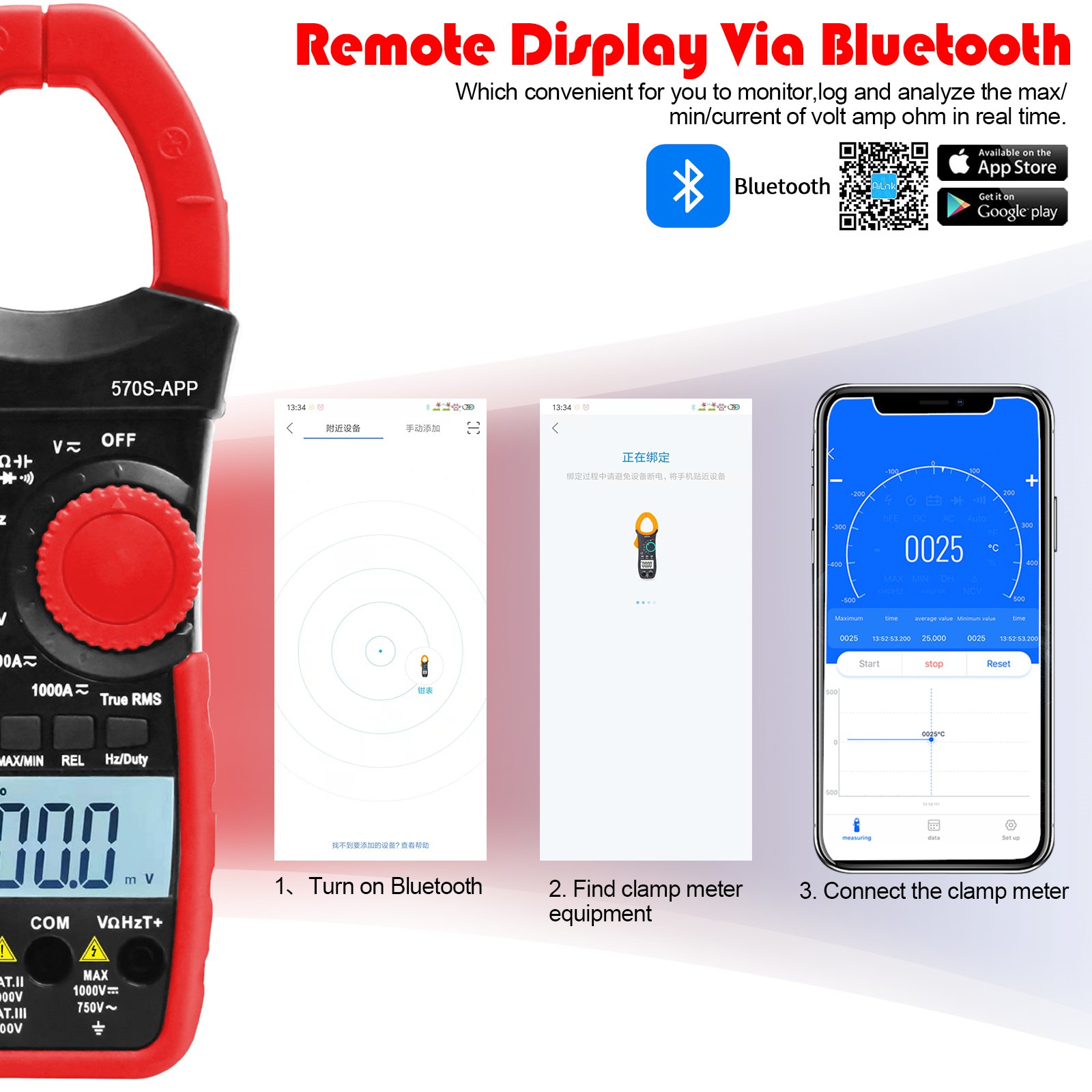 HoldPeak HP -570S-APP Portable 6000 Count Clamp Multimeter with App for Mobile Phones clamp meter ac dc digital