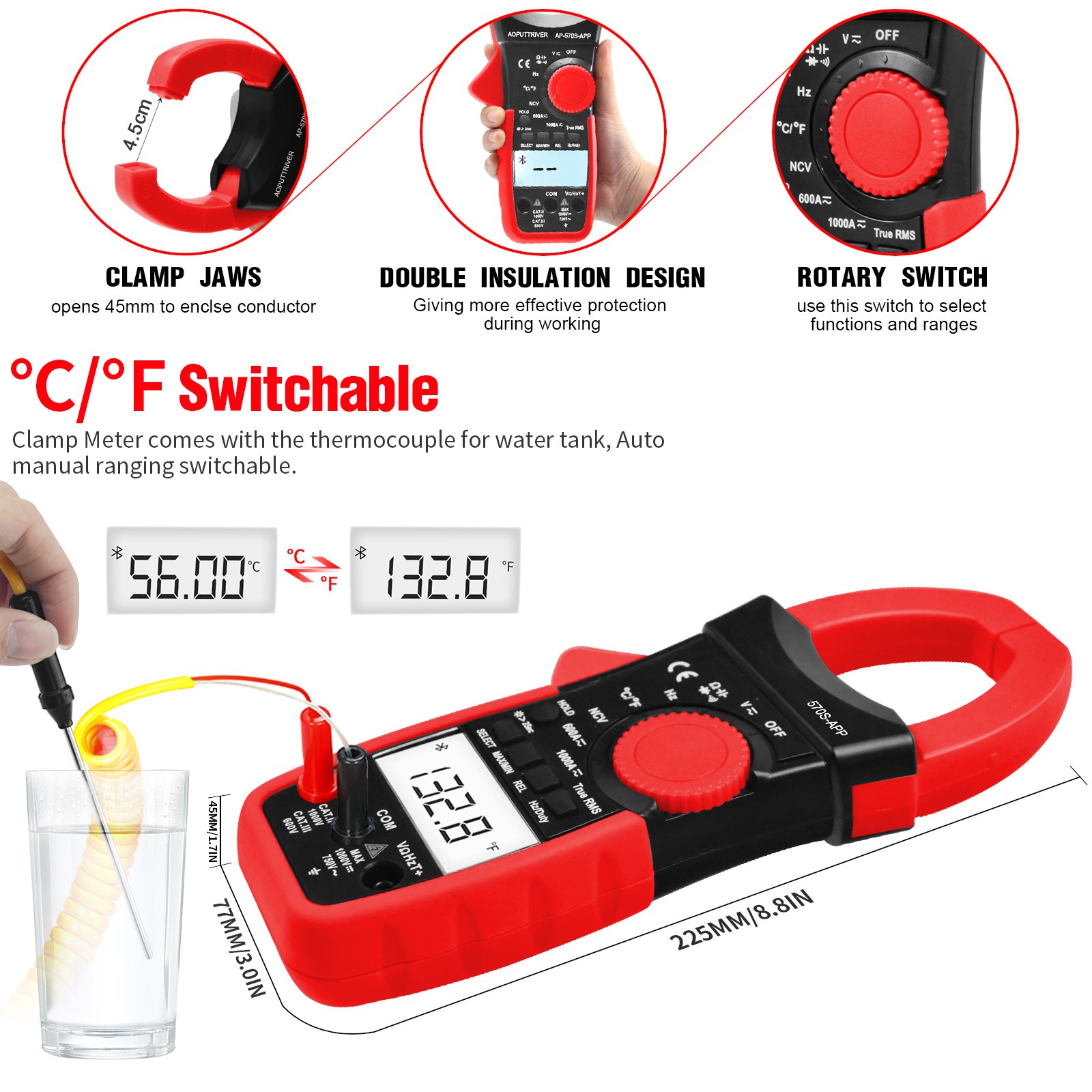 HoldPeak HP -570S-APP Portable 6000 Count Clamp Multimeter with App for Mobile Phones clamp meter ac dc digital