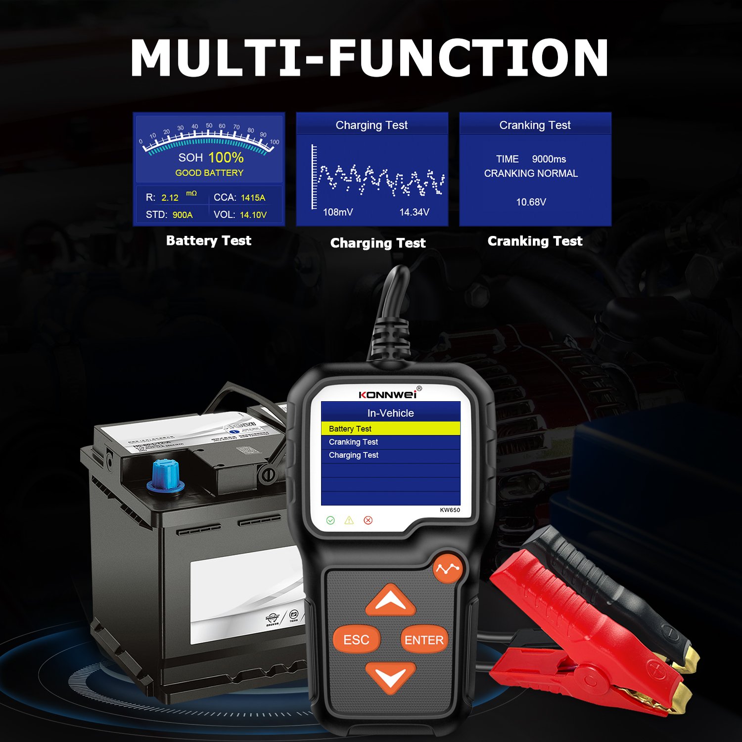 Factory Direct Konnwei kw650 car diagnostic tools 12v battery tester digital battery load tester for car, Motorcycle batteries