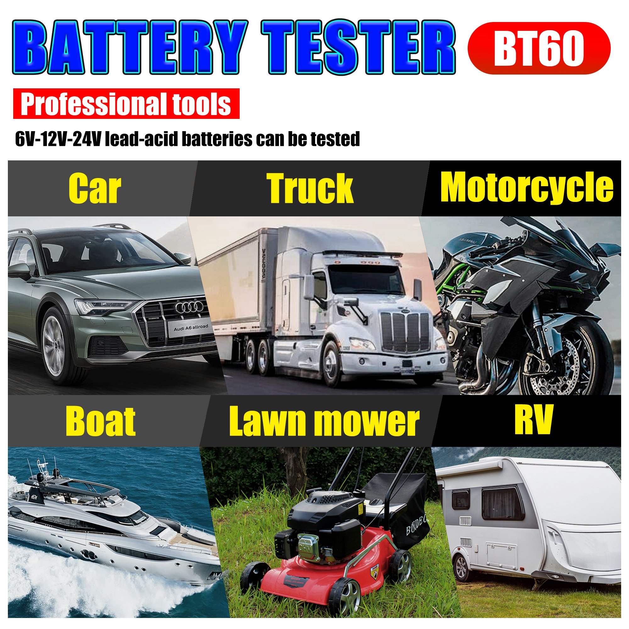 Acclope Factory Hotsale BT60 12V/24V Bettery Detector Cell Tester Battery System Tester