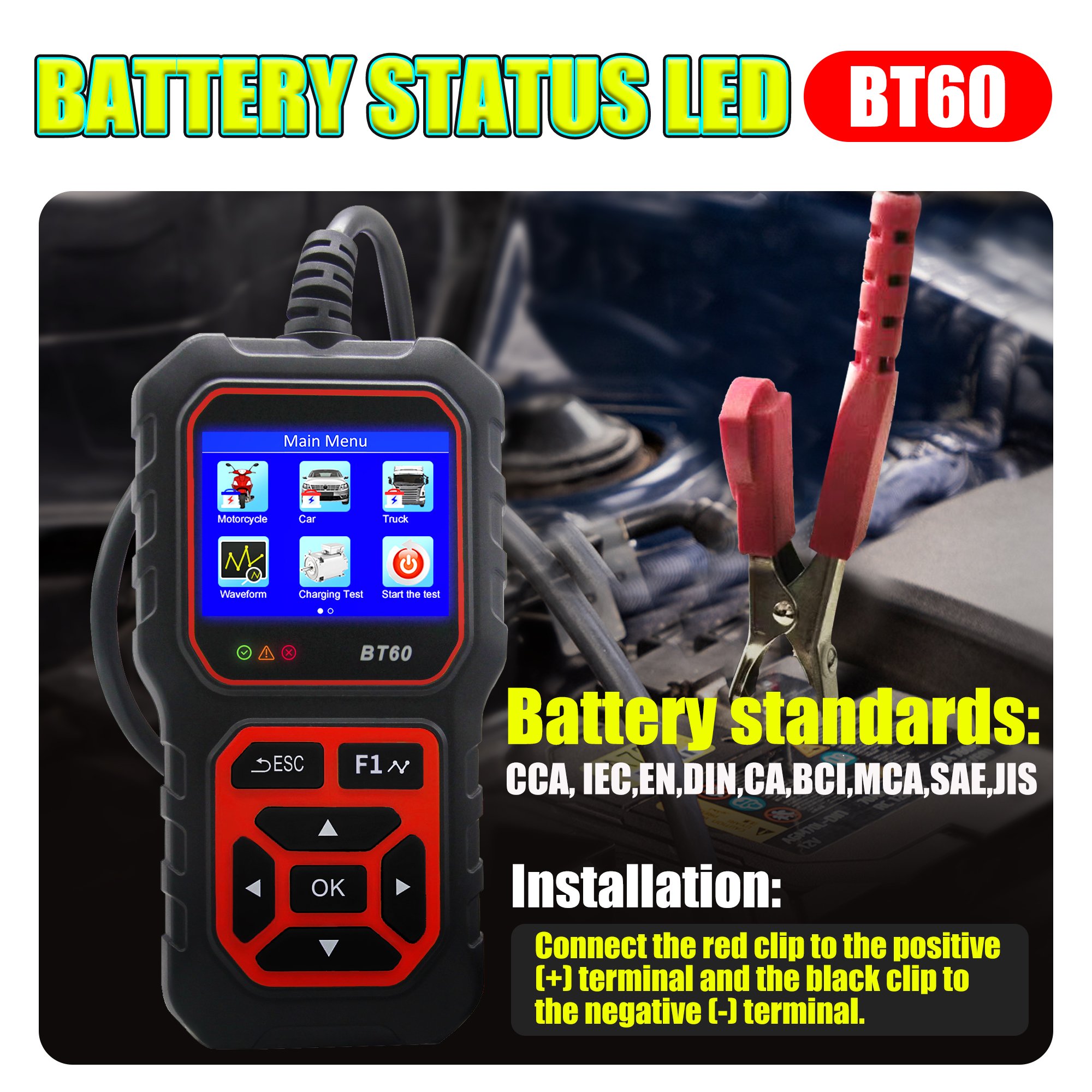 Acclope Factory Hotsale BT60 12V/24V Bettery Detector Cell Tester Battery System Tester