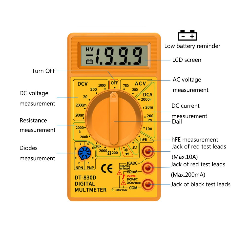 Blister Pack DT-830D Digital Multimeter Multi Tester with Buzzer Voltage Ampere Ohm Tester Probe Diode and Transistor