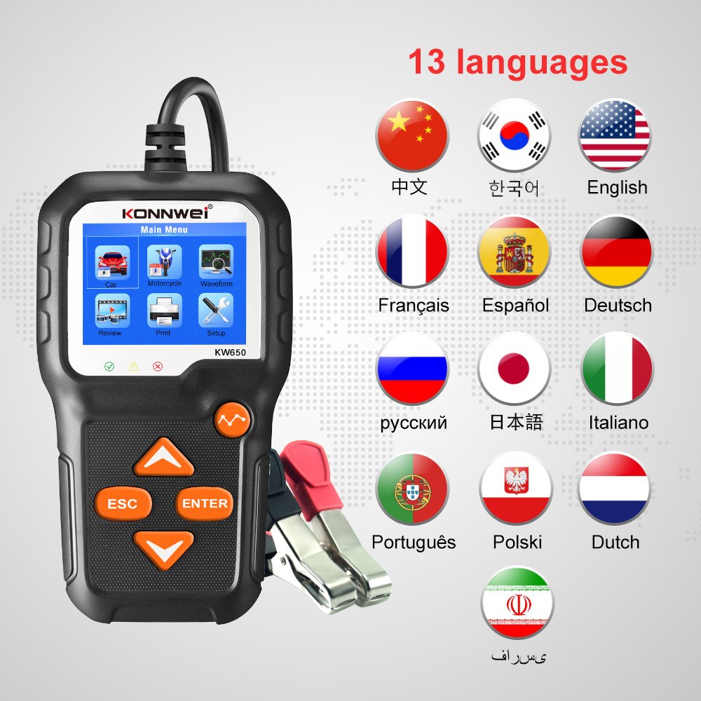 OBDII engine and battery health check konnwei kw650 6v 12v car motorcycle battery tester